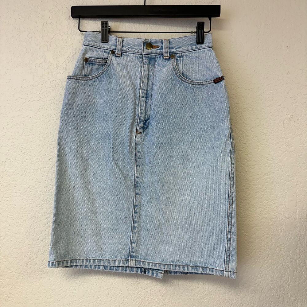 Vintage Fiorucci Denim Straight Mini Skirt Blue Size Medium